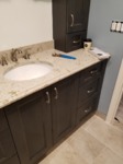 cuisistock grey stained single vanity with round undermount sink