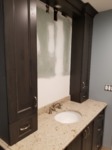 counter wall cabinets with 1 drawer on a single vanity with cambria quartz countertop
