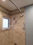rialto tan wall tile with slate and blue glass listello